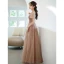 Charming Champagne Glitter Prom Dresses 2022 A-Line / Princess Scoop Neck Beading Sequins Short Sleeve Backless Floor-Length / Long Formal Dresses