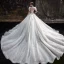 Luxury / Gorgeous White Beading Rhinestone Sequins Lace Flower Wedding Dresses 2022 Ball Gown Scoop Neck Short Sleeve Backless Royal Train Wedding