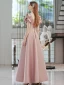 Elegant Blushing Pink Satin Prom Dresses 2022 A-Line / Princess V-Neck Beading Pearl Rhinestone Appliques Puffy Short Sleeve Bow Backless Floor-Length / Long Formal Dresses