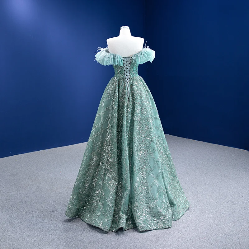 strapless open back dress Long Sleeves Sage Green Prom Dress Tulle With Flowers – Newinlook