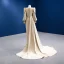 Fashion Champagne Satin Evening Dresses 2022 Trumpet / Mermaid Scoop Neck Multi-Colors Beading Pearl Long Sleeve Court Train Evening Party Formal Dresses