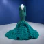 Vintage / Retro High-end Dark Green Cascading Ruffles Prom Dresses 2022 Trumpet / Mermaid V-Neck Beading Pearl Lace Flower Long Sleeve Backless Floor-Length / Long