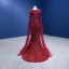 High-end Vintage / Retro Burgundy Beading Sequins Evening Dresses 2022 Trumpet / Mermaid Scoop Neck Court Train Long Sleeve Formal Dresses
