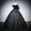 Elegant Black Prom Dresses 2022 Ball Gown Off-The-Shoulder Short Sleeve Backless Beading Sequins Floor-Length / Long Formal Dresses