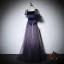 Elegant Purple Prom Dresses 2022 A-Line / Princess Square Neckline Puffy Short Sleeve Backless Bow Floor-Length / Long Formal Dresses