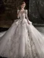 Luxury / Gorgeous Ivory Beading Pearl Sequins Cascading Ruffles Wedding Dresses 2022 Ball Gown Scoop Neck Long Sleeve Backless Royal Train
