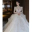 High-end White Cascading Ruffles Beading Pearl Rhinestone Sequins Wedding Dresses 2022 Ball Gown Scoop Neck Long Sleeve Backless Royal Train Wedding