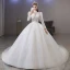 Elegant White Sequins Lace Flower Wedding Dresses 2022 Ball Gown High Neck Long Sleeve Backless Floor-Length / Long Wedding