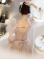 Chic / Belle Champagne Faux Diamant Paillettes Robe De Bal 2022 Princesse Encolure Carrée Gonflée Manches Courtes Dos Nu Noeud Longue Robe De Ceremonie