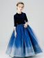 Elegant Navy Blue Gradient-Color Sequins Flower Girl Dresses 2022 Ball Gown Scoop Neck 3/4 Sleeve Floor-Length / Long Birthday Flower Girl Dresses