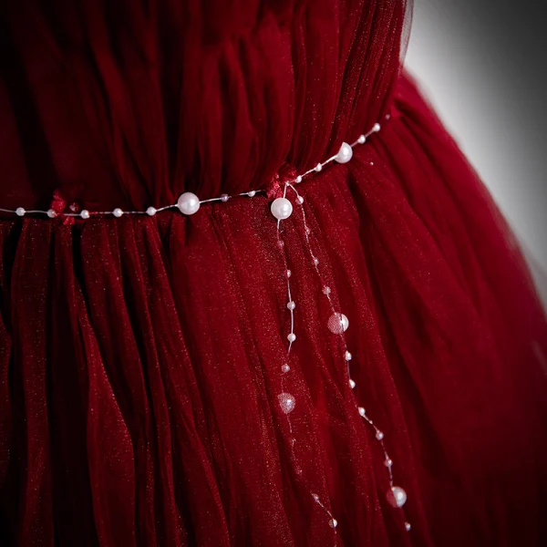 Chic / Beautiful Burgundy Pierced Prom Dresses 2022 A-Line / Princess Ruffle Off-The-Shoulder Short Sleeve Pearl Sash Backless Floor-Length / Long Formal Dresses
