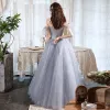 Vintage / Retro Grey Prom Dresses 2022 A-Line / Princess Square Neckline Puffy Short Sleeve Backless Floor-Length / Long Formal Dresses