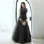 Chic / Belle Noire Perlage Faux Diamant Paillettes Robe De Bal 2022 Princesse Encolure Dégagée Manches Longues Dos Nu Longue Robe De Ceremonie
