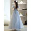 Chic / Belle Bleu Ciel Perlage Paillettes Robe De Bal 2022 Princesse V-Cou Manches Courtes Dos Nu Longue Robe De Ceremonie