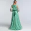 Flower Fairy Sage Green Prom Dresses 2022 A-Line / Princess Scoop Neck Lace Flower Long Sleeve Floor-Length / Long Formal Dresses