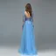 Sexy Bleu Perlage Faux Diamant Paillettes Robe De Soirée 2022 Trompette / Sirène Col v profond Manches Longues Dos Nu Ceinture Longue Soirée Robe De Ceremonie