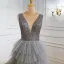 Charming Grey Beading Sequins Pleated Prom Dresses 2022 A-Line / Princess Scoop Neck Sleeveless Backless Floor-Length / Long Formal Dresses