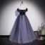 Élégant Violet Glitter Paillettes Daim Robe De Bal 2022 Princesse De l'épaule Manches Courtes Dos Nu Longue Robe De Ceremonie