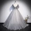 Charmant Gris Perlage Paillettes Robe De Bal Princesse 2022 V-Cou Manches Courtes Dos Nu Longue Robe De Ceremonie