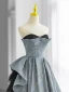 Fashion Sky Blue Satin Cascading Ruffles Prom Dresses 2022 A-Line / Princess Strapless Sleeveless Backless Floor-Length / Long Formal Dresses