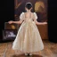 Sparkly Champagne Glitter Beading Sequins Birthday Flower Girl Dresses 2022 Ball Gown High Neck Puffy Short Sleeve Floor-Length / Long Flower Girl Dresses