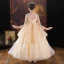 Chic / Beautiful Champagne Cascading Ruffles Birthday Flower Girl Dresses 2022 Ball Gown High Neck Beading Sequins Long Sleeve Backless Floor-Length / Long Flower Girl Dresses