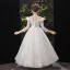 Chic / Beautiful White Birthday Flower Girl Dresses 2022 Ball Gown Scoop Neck Beading Sequins Lace Flower 3/4 Sleeve Floor-Length / Long Flower Girl Dresses