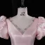 Lovely Blushing Pink Rhinestone Satin Prom Dresses 2023 Ball Gown Scoop Neck Puffy Short Sleeve Backless Floor-Length / Long Prom Formal Dresses