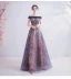 Edles Marineblau Ballkleider 2020 A Linie Off Shoulder Glanz Perlenstickerei Strass Pailletten Applikationen Ärmellos Rückenfreies Lange Festliche Kleider