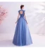 Vintage / Retro Ocean Blue Prom Dresses 2020 A-Line / Princess High Neck Bow Lace Flower Appliques Sleeveless Backless Floor-Length / Long Formal Dresses
