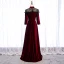 Elegant Burgundy Evening Dresses  2020 A-Line / Princess Suede High Neck Beading Rhinestone 3/4 Sleeve Floor-Length / Long Formal Dresses
