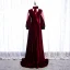 Élégant Bordeaux Robe De Soirée 2020 Princesse Daim Col Haut Manches Longues Dos Nu Noeud Train De Balayage Robe De Ceremonie