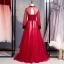 Élégant Bordeaux Robe De Bal 2020 Princesse Col Haut Perlage Paillettes En Dentelle Fleur Manches Longues Dos Nu Longue Robe De Ceremonie