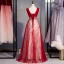 Chic Bordeaux Glitter Robe De Bal 2020 Princesse Encolure Dégagée Perlage Perle En Dentelle Fleur Sans Manches Dos Nu Longue Robe De Ceremonie