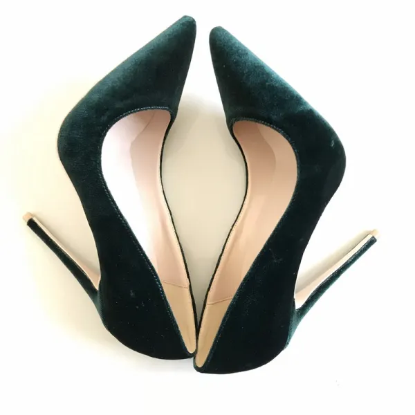 Schöne Dunkelgrün Freizeit Damenschuhe 2020 Wildleder 12 cm Stilettos Spitzschuh Pumps