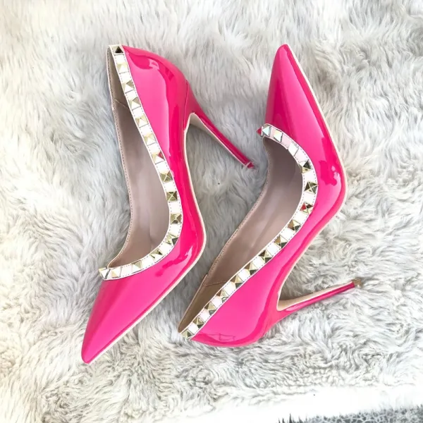 Fashion Black Evening Party Pumps 2020 Patent Leather Rivet 10 cm Stiletto Heels Pointed Toe Pumps