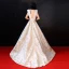 Luxe Champagne Robe De Soirée 2018 Princesse En Dentelle Appliques Perlage Perle Paillettes V-Cou Dos Nu Sans Manches Train De Balayage Robe De Ceremonie
