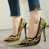 Chic / Beautiful Black Gold Evening Party Lace Pumps 2020 11 cm Stiletto Heels Pointed Toe Pumps