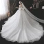 Chic / Belle Blanche Robe De Mariée 2021 Robe Boule Encolure Carrée Perlage Noeud Perle Appliques Paillettes Manches Courtes Dos Nu Cathedral Train Mariage