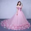 Élégant Rose Bonbon Robe De Mariée 2018 Robe Boule Appliques De l'épaule Dos Nu Manches Courtes Chapel Train Mariage