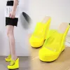 Transparent Jaune Désinvolte Sandales Femme 2020 15 cm Plateforme Peep Toes / Bout Ouvert Sandales