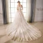 Elegant Champagne Wedding Dresses 2018 A-Line / Princess Lace Embroidered Beading Off-The-Shoulder Backless Short Sleeve Royal Train Wedding
