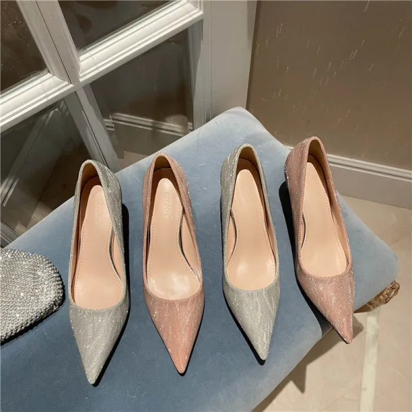 Mode Rosa Abend Pailletten Pumps Hochhackige 2021 7 cm Stilettos Spitzschuh Pumps