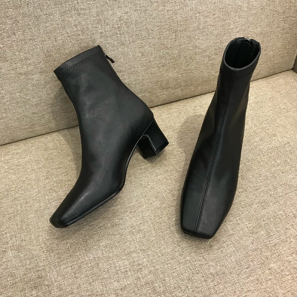Piękne Kość Słoniowa Przypadkowy Buty Damskie 2020 Skórzany 5 cm Grubym Obcasie Kwadratowe Boots