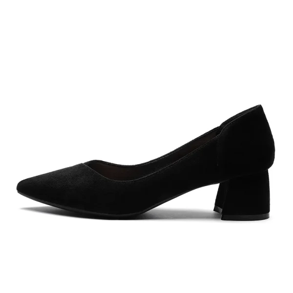 Chic / Beautiful Black Casual Suede Pumps 2020 5 cm Thick Heels Low Heels / Kitten Heels Pointed Toe Pumps