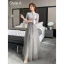 Simple Gris Robe Demoiselle D'honneur Bretelles croisées 2021 Princesse Encolure Carrée En Dentelle Fleur Ceinture 3/4 Manches Dos Nu Longue Demoiselle D'honneur Robe Pour Mariage