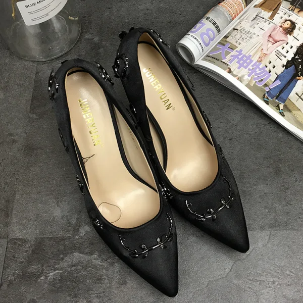 Schöne Champagner Freizeit Pumps 2020 Leder Satin 9 cm Stilettos Spitzschuh Pumps