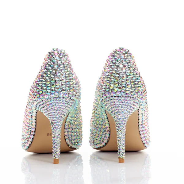 Charming Silver Wedding Shoes 2020 Leather Rhinestone Butterfly 8 cm Stiletto Heels Pointed Toe Wedding Pumps