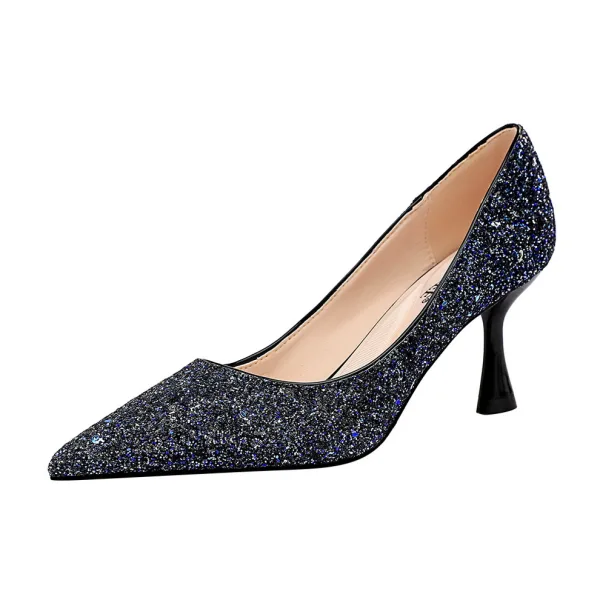 Charming Black Sequins Wedding Shoes 2020 7 cm Stiletto Heels Pointed Toe Wedding Pumps