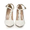 Charming Ivory Pearl Wedding Shoes 2020 Leather Rhinestone T-Strap 10 cm Stiletto Heels Pointed Toe Pumps